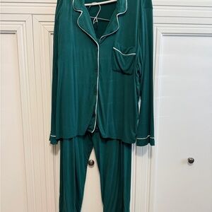 Women’s Little Sleepies Green Piped Pajama Set